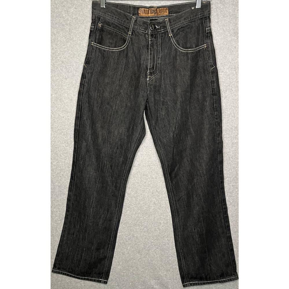 Southpole Premium jeans Y2K Embroidered pocket black denim hip hop wide leg 34